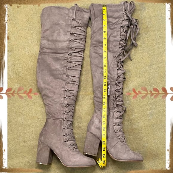 NWOT Nature Breeze Taupe Suede Over-the-Knee Boots Size 7 - Picture 2 of 16